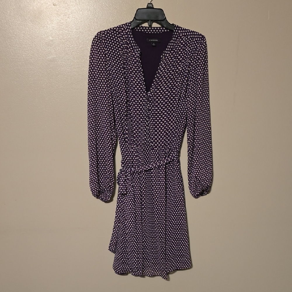LIVERPOOL Polka Dot Dress Purple and‎ White Boho Women's 10